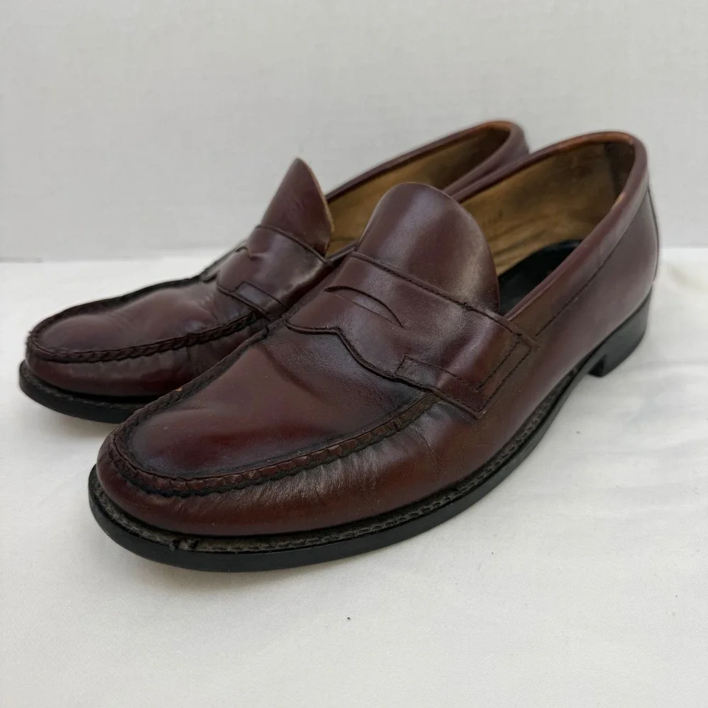Florsheim Mens Burgundy Leather Penny Loafers Moc Toe Dress Shoes 9D 11946